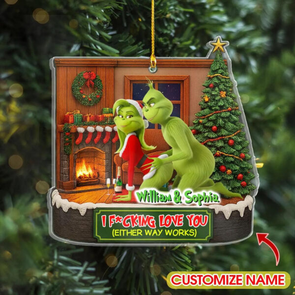 Personalized Green Monster Couple Either Way Works Christmas Ornament - Image 5