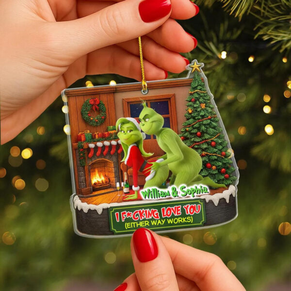 Personalized Green Monster Couple Either Way Works Christmas Ornament - Image 4
