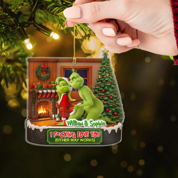 Personalized Green Monster Couple Either Way Works Christmas Ornament - Image 2