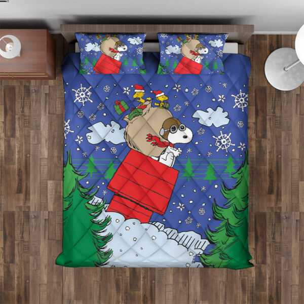 Snoopy And Woodstock In Red Baron Gear Christmas Quilt Bedding Set - Image 2