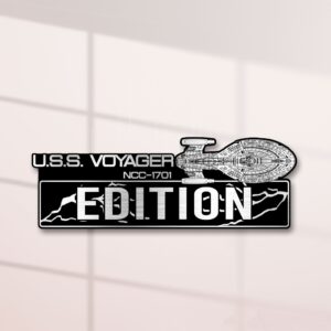 Alternative view of Star Trek U.S.S. Voyager NCC-74656 - Intrepid Class Starship Edition Laser Engraved or 3D Inlayed Car Name Badge
