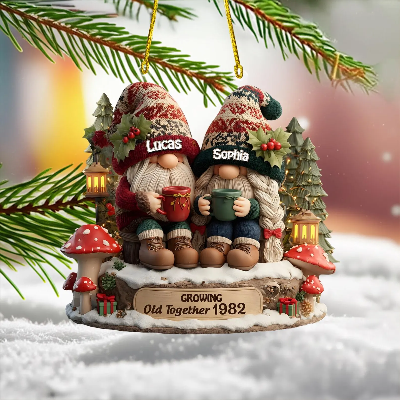 Personalized Going Old Together Gnome Couple Christmas Ornament - Image 4