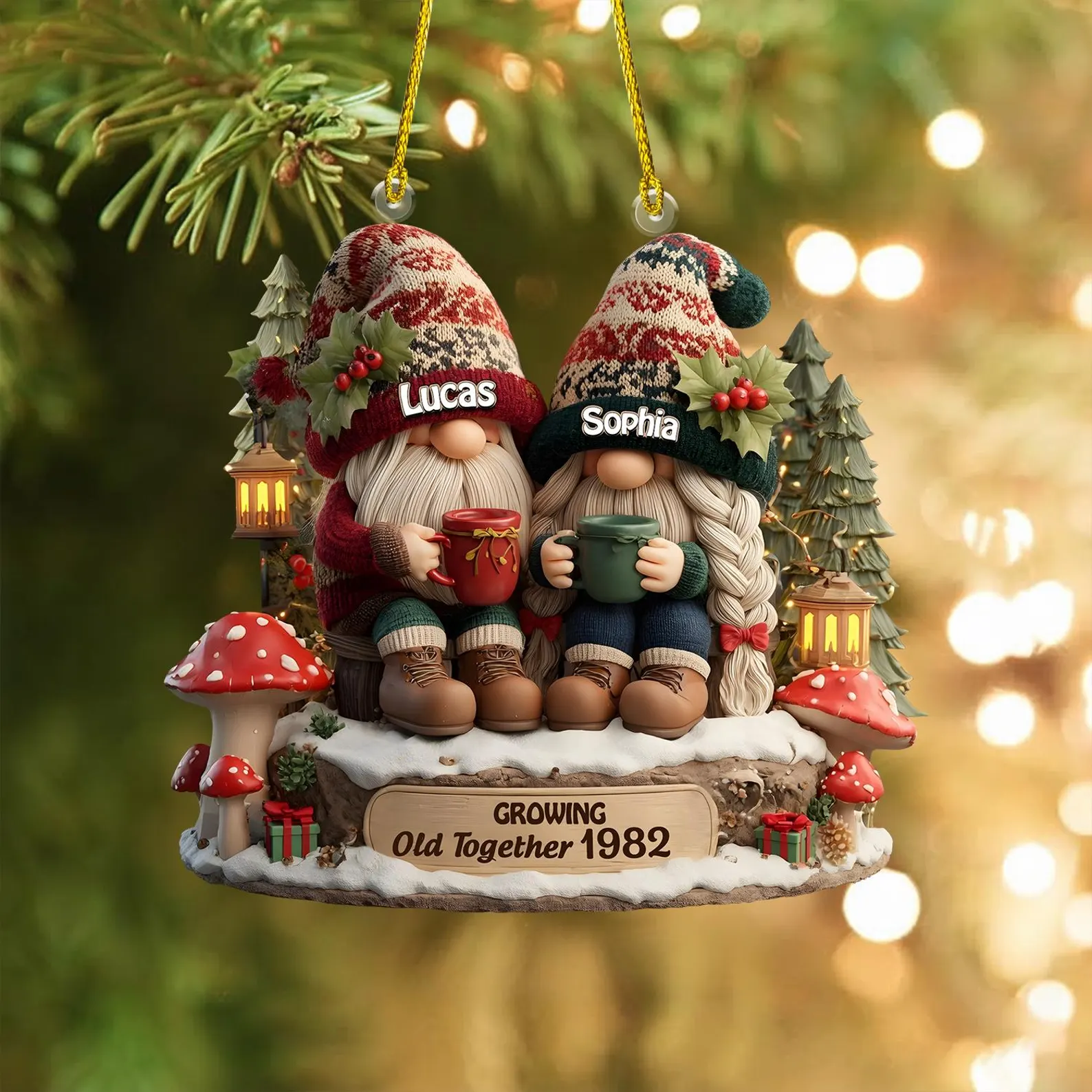 Personalized Going Old Together Gnome Couple Christmas Ornament - Image 3