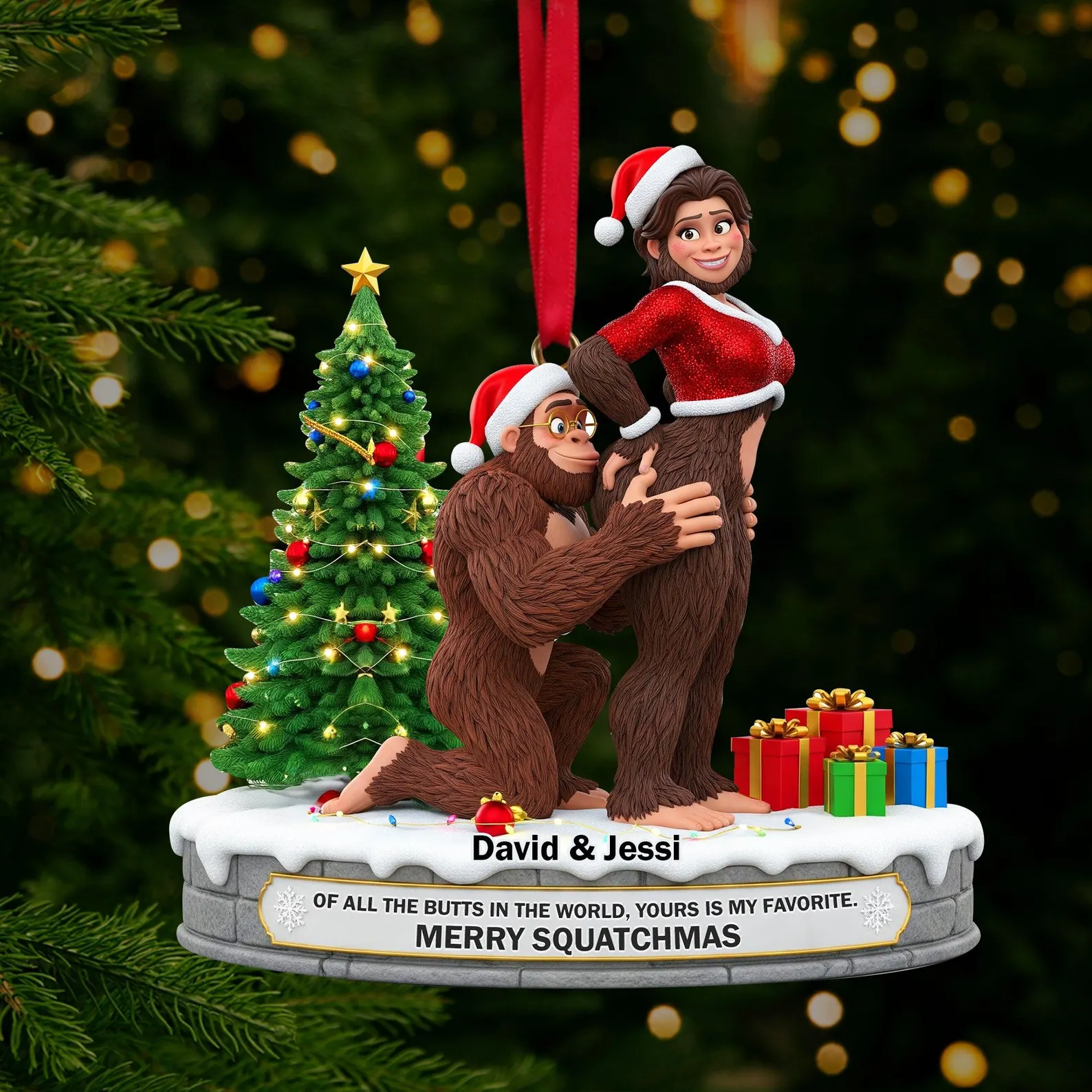 Personalized Naughty Bigfoot Couple Christmas Ornament - Image 4
