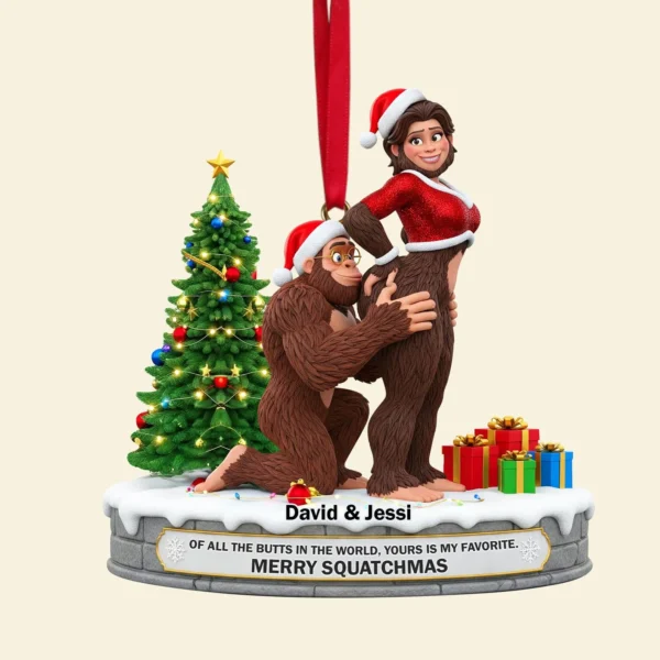 Personalized Naughty Bigfoot Couple Christmas Ornament - Image 3