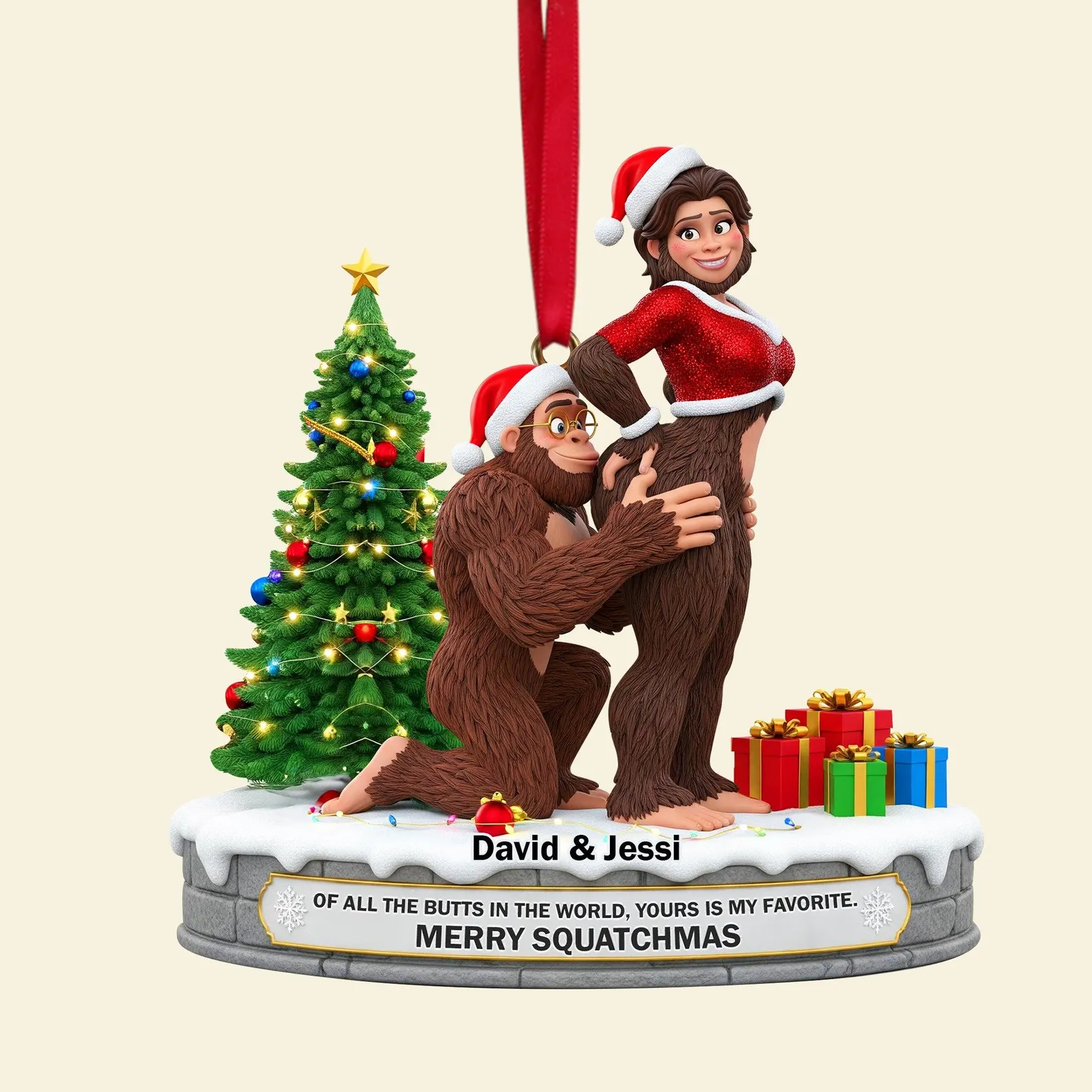 Personalized Naughty Bigfoot Couple Christmas Ornament - Image 3