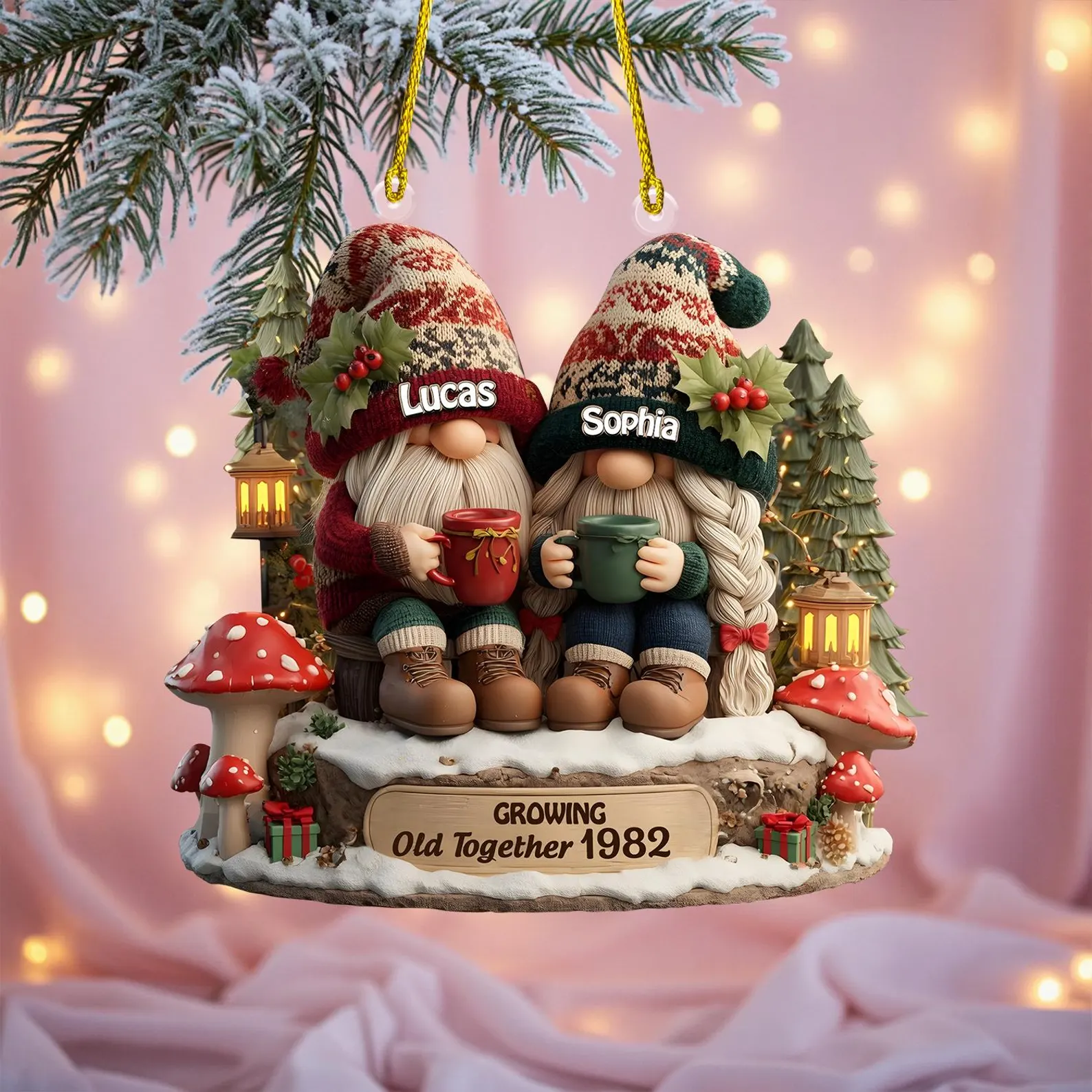 Personalized Going Old Together Gnome Couple Christmas Ornament - Image 2