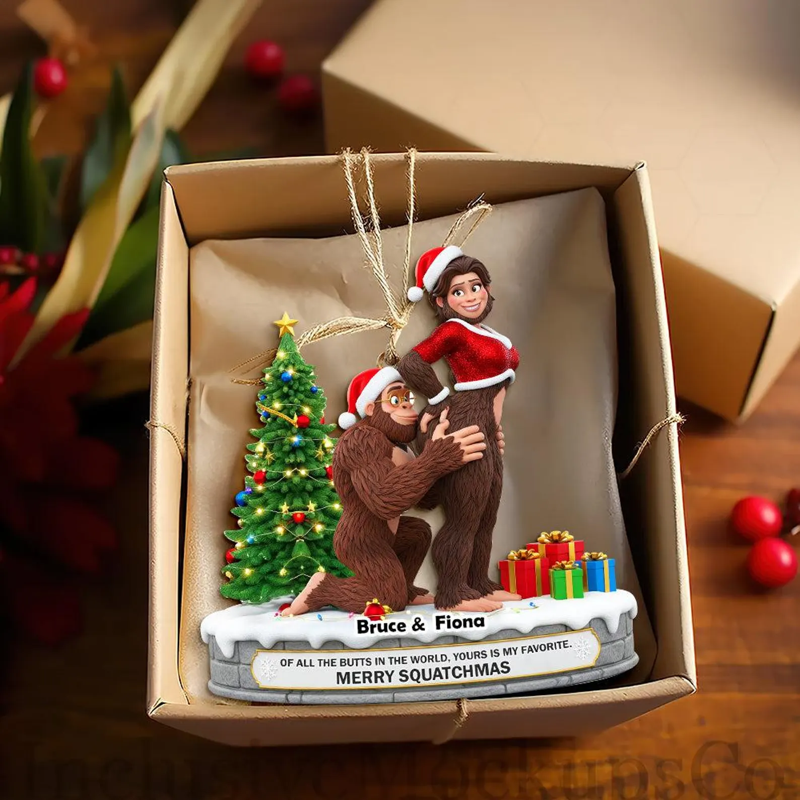 Personalized Naughty Bigfoot Couple Christmas Ornament - Image 2