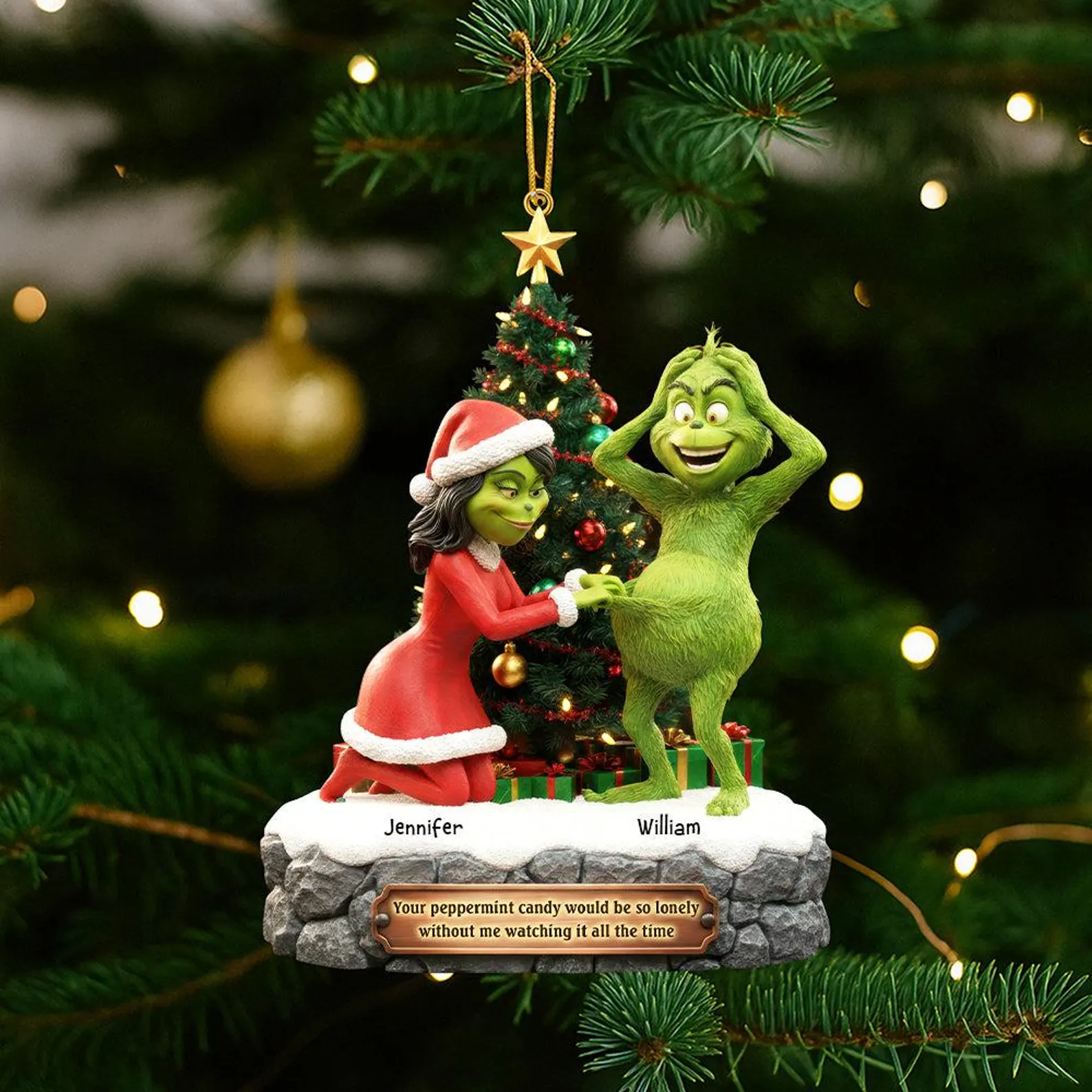 Personalized Naughty Grinchmas Couple Christmas Ornament - Image 2