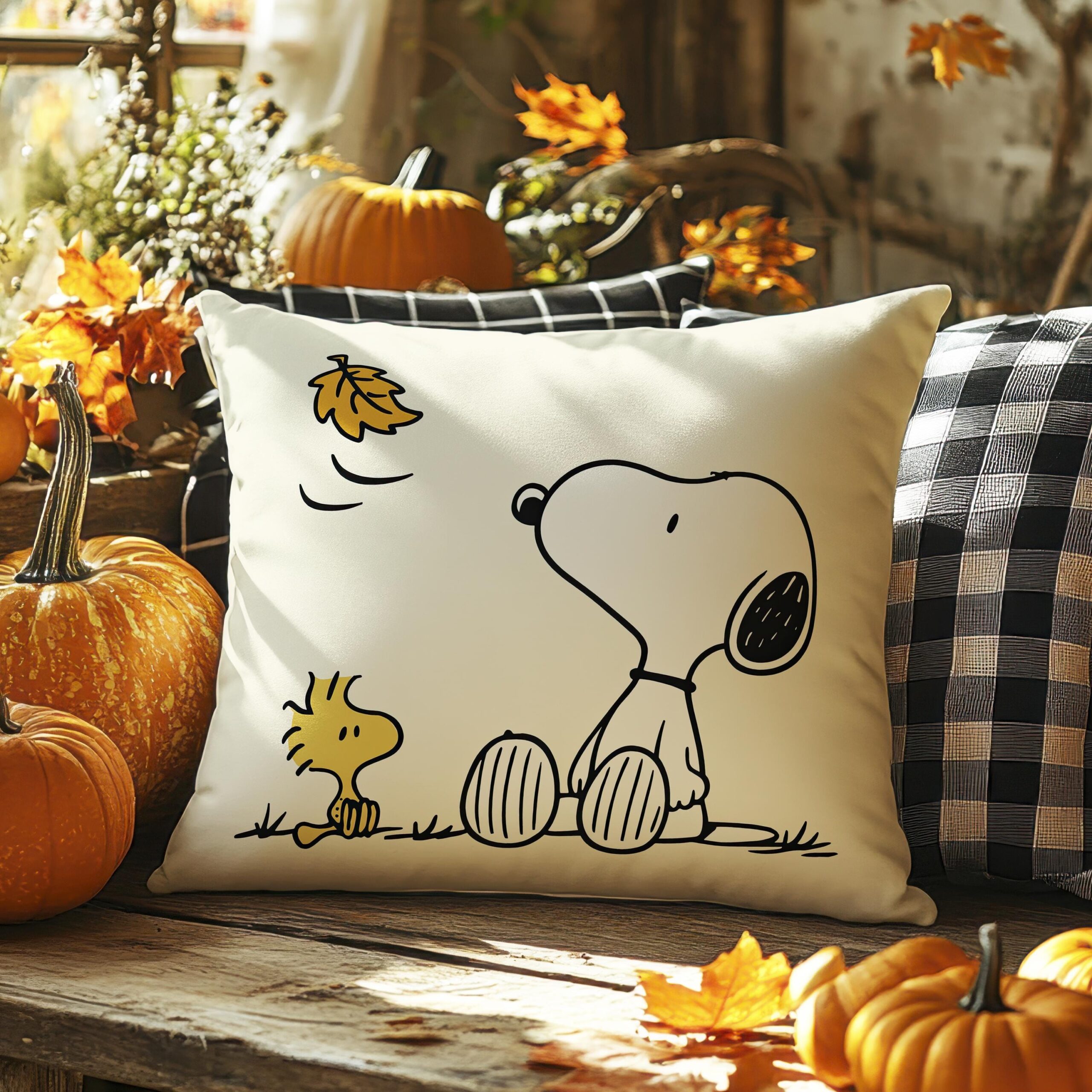 Snoopy & Woodstock Autumn Pillow - Image 2