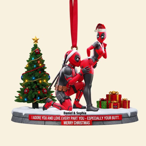 Personalized Funny Red Masked Couple Ornament - Image 4