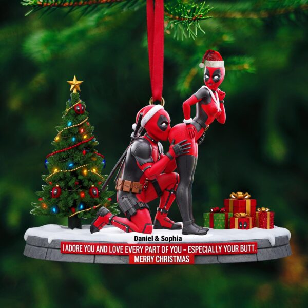 Personalized Funny Red Masked Couple Ornament - Image 2