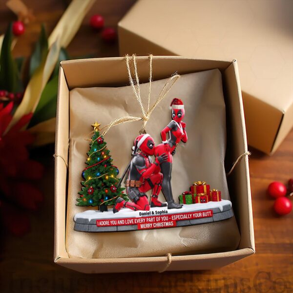 Personalized Funny Red Masked Couple Ornament - Image 3