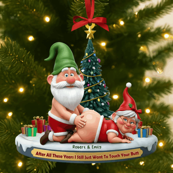 Personalized Naughty Old Gnome Couple Christmas Ornament - Image 2