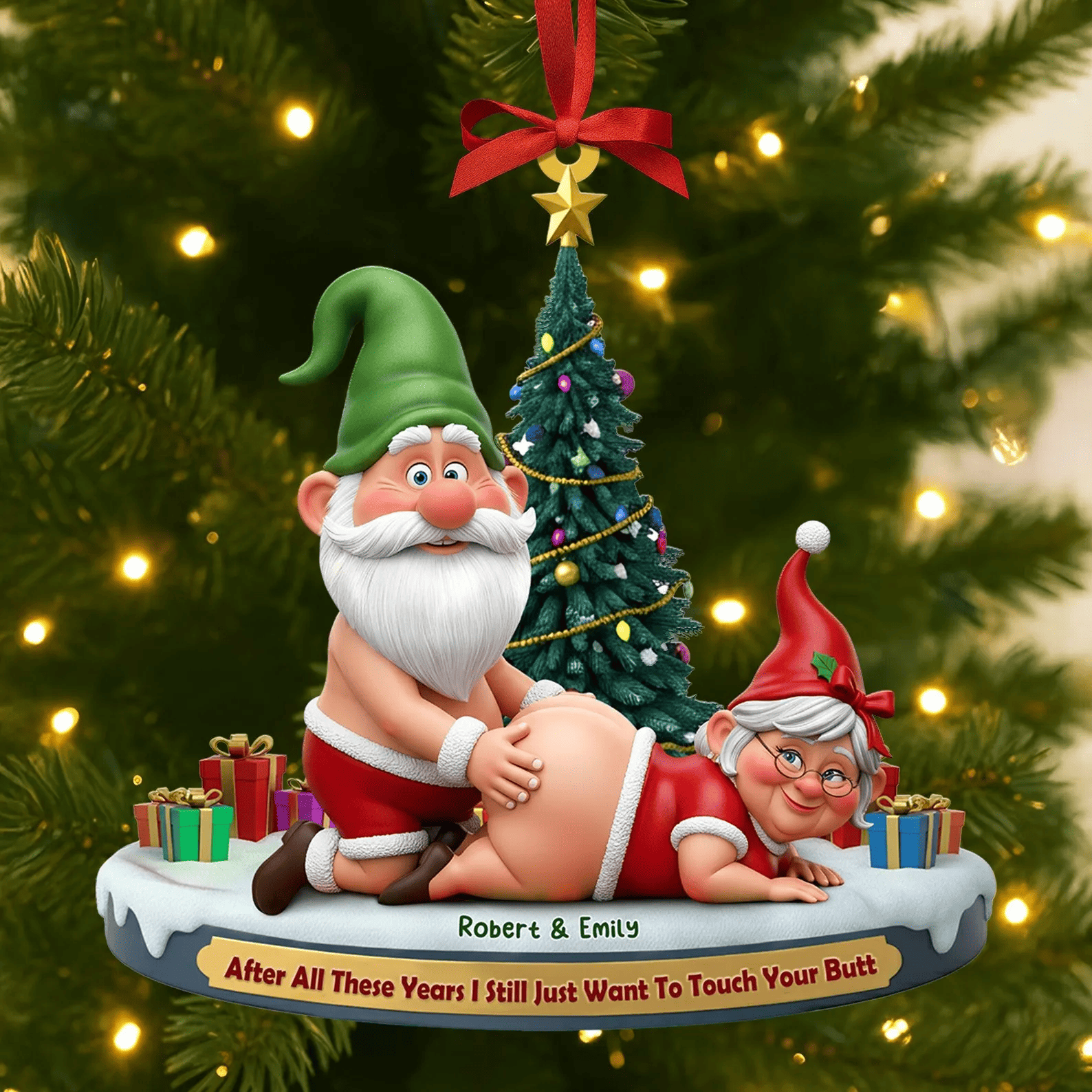Personalized Naughty Old Gnome Couple Christmas Ornament - Image 2