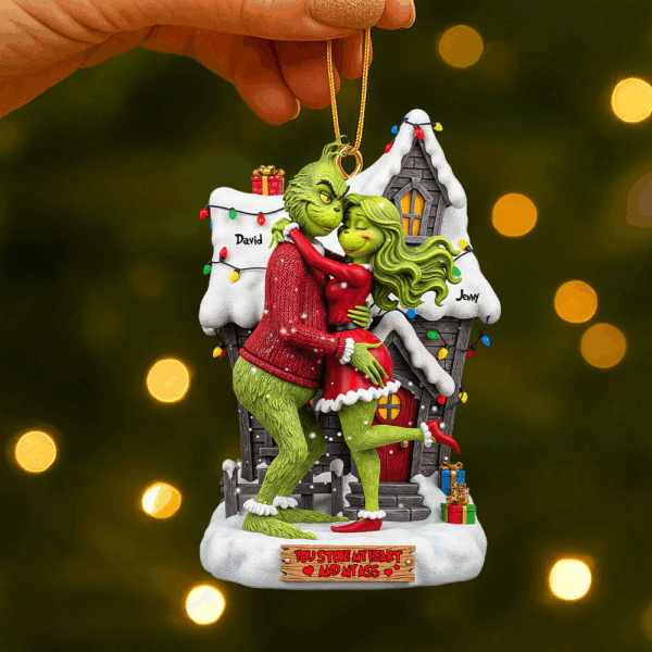 Personalized Green Couple You Stole My Heart Christmas Ornament - Image 4