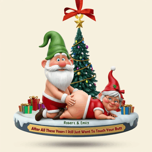 Personalized Naughty Old Gnome Couple Christmas Ornament - Image 3