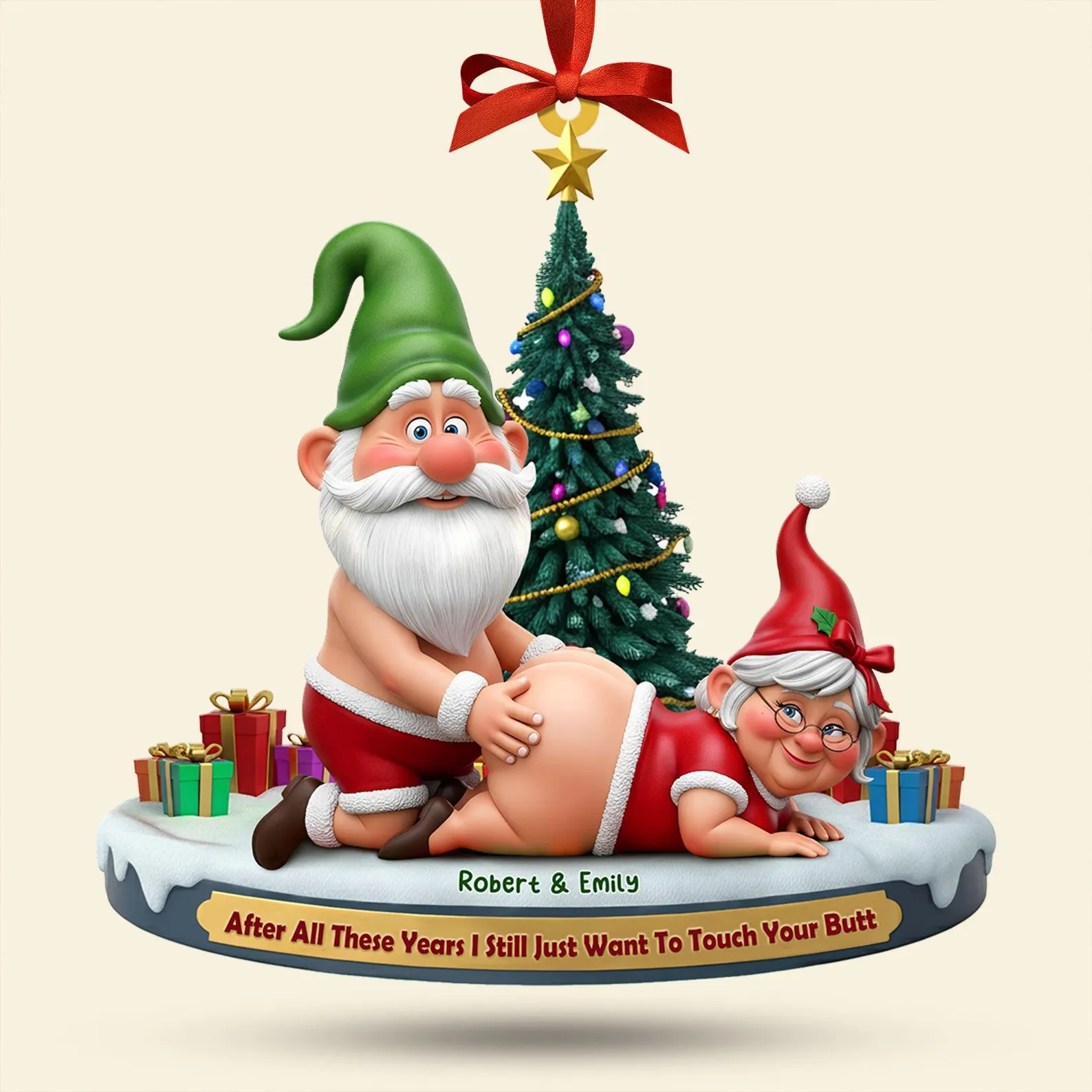 Personalized Naughty Old Gnome Couple Christmas Ornament - Image 3