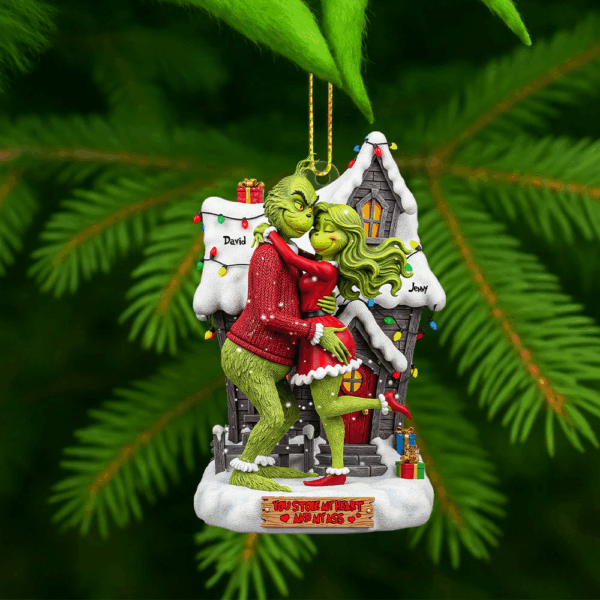 Personalized Green Couple You Stole My Heart Christmas Ornament - Image 2