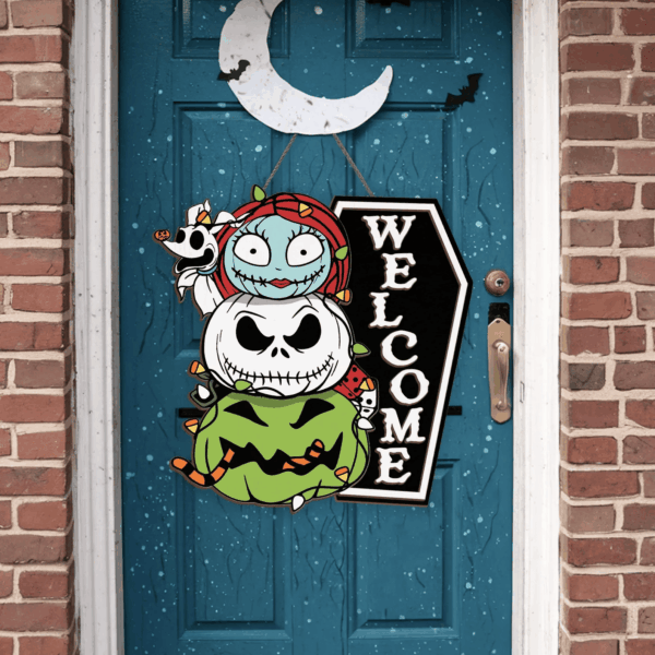 Nightmare Before Christmas Welcome Wood Sign Hanging - Image 3