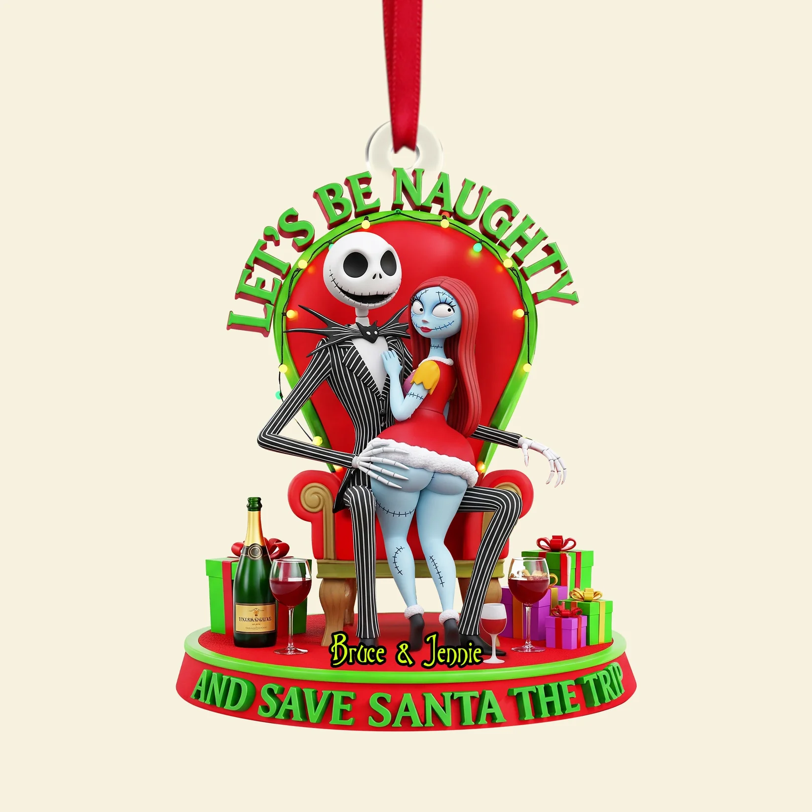 Personalized Nightmare Let’s Be Naughty Couple Ornament - Image 4