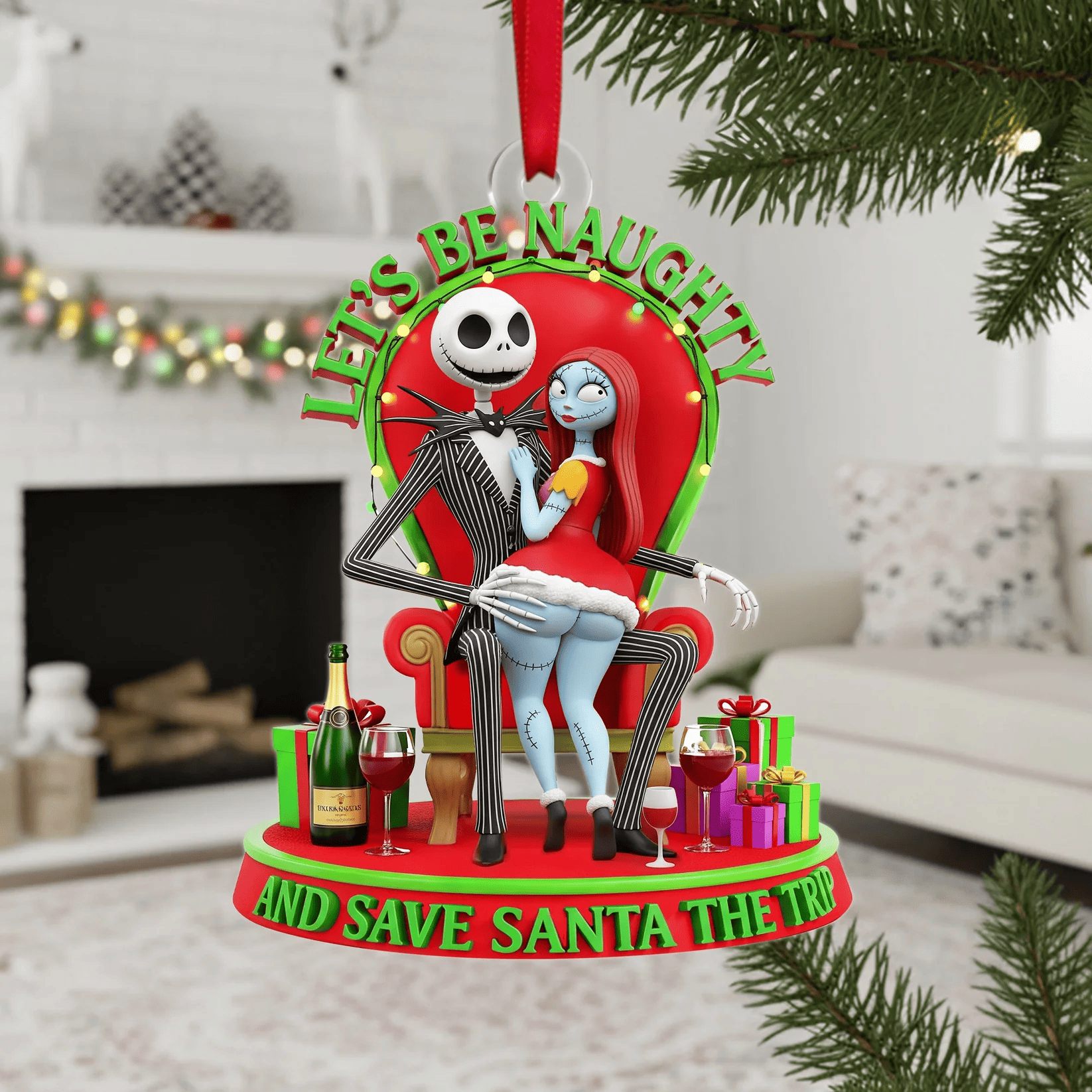 Personalized Nightmare Let’s Be Naughty Couple Ornament - Image 2