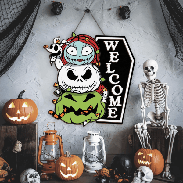 Nightmare Before Christmas Welcome Wood Sign Hanging - Image 2