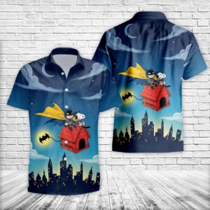 Batman and Snoopy In Red Baron Hawaiian Shirt