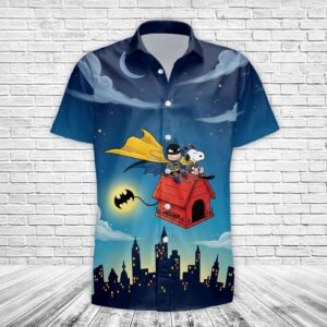 Alternative view of Batman and Snoopy In Red Baron Hawaiian Shirt