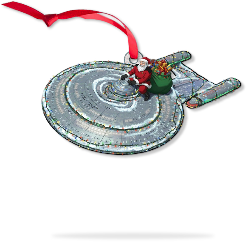 Star Trek U.S.S. Galaxy NCC-70637 With Christmas Lights And Santa Christmas Ornament - Image 6