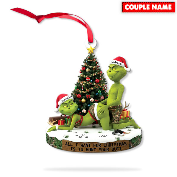 Personalized Naughty Green Monster Couple Christmas Ornament - Image 9