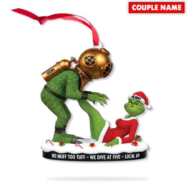 Personalized Naughty Green Monster Couple Local 69 Christmas Ornament - Image 9