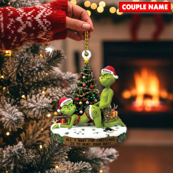 Personalized Naughty Green Monster Couple Christmas Ornament - Image 2