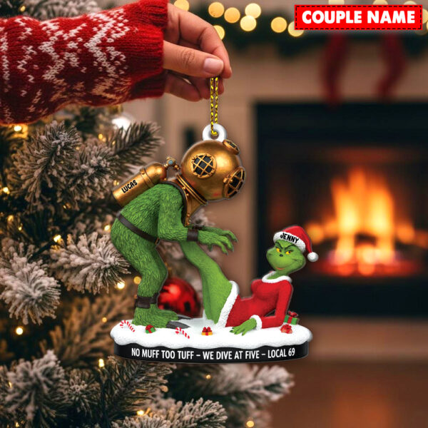 Personalized Naughty Green Monster Couple Local 69 Christmas Ornament - Image 2