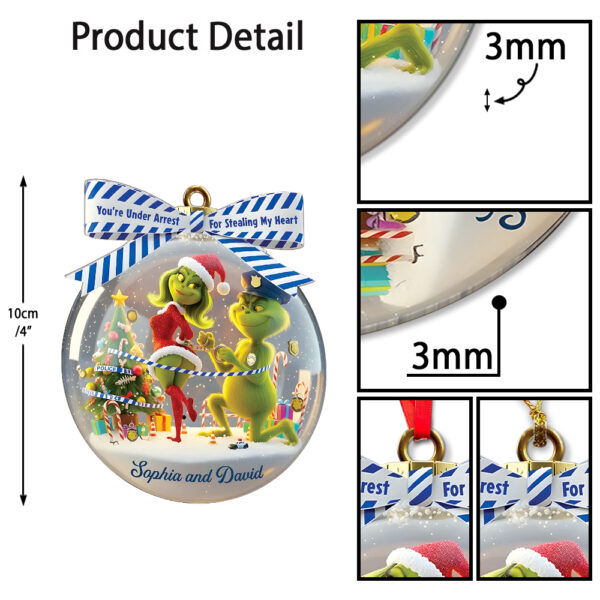 Personalized Naughty Green Monster Couple Police Christmas Ornament - Image 8