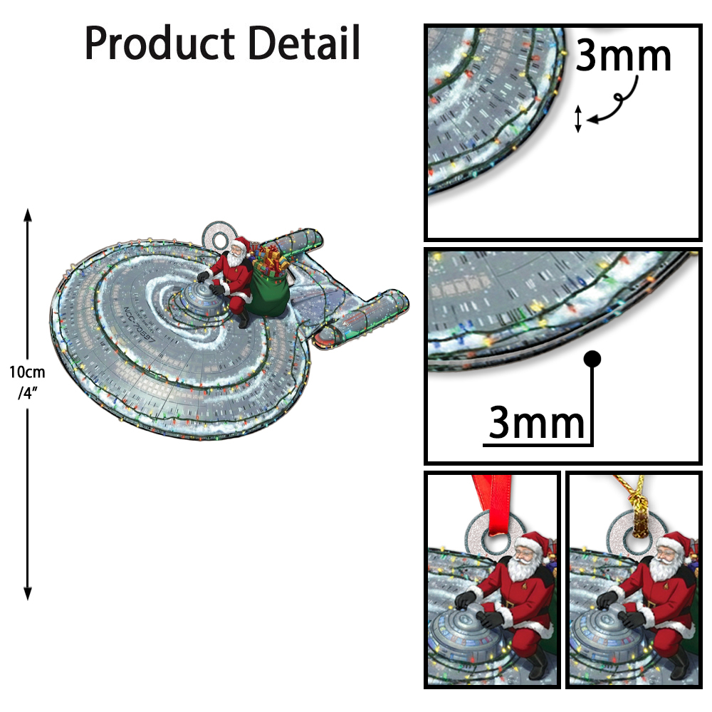 Star Trek U.S.S. Galaxy NCC-70637 With Christmas Lights And Santa Christmas Ornament - Image 5