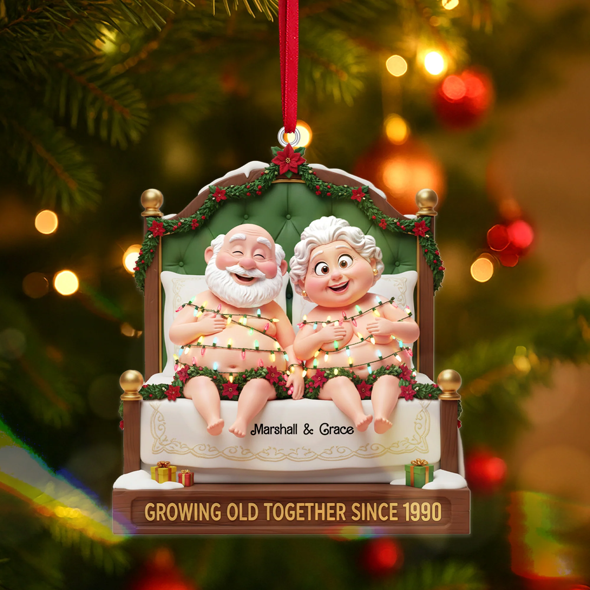 Personalized Gifts For Lovely Old Couple Christmas Ornament - Image 3