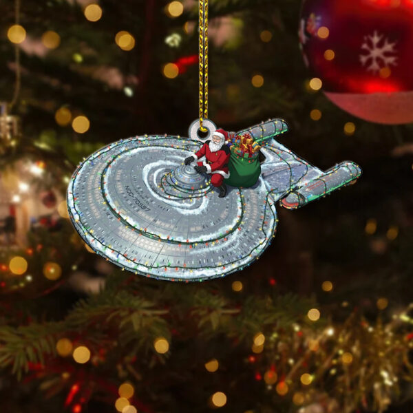 Star Trek U.S.S. Galaxy NCC-70637 With Christmas Lights And Santa Christmas Ornament - Image 4