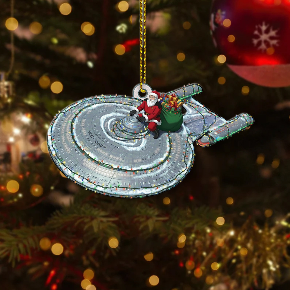 Star Trek U.S.S. Galaxy NCC-70637 With Christmas Lights And Santa Christmas Ornament - Image 4