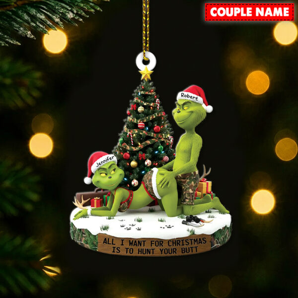 Personalized Naughty Green Monster Couple Christmas Ornament - Image 7