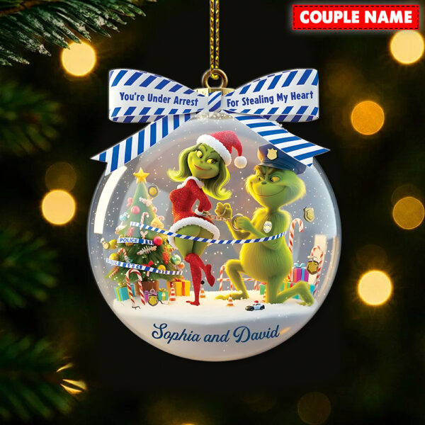 Personalized Naughty Green Monster Couple Police Christmas Ornament - Image 7