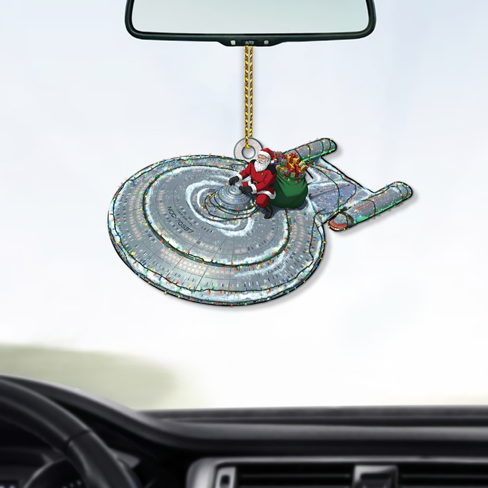 Star Trek U.S.S. Galaxy NCC-70637 With Christmas Lights And Santa Christmas Ornament - Image 3