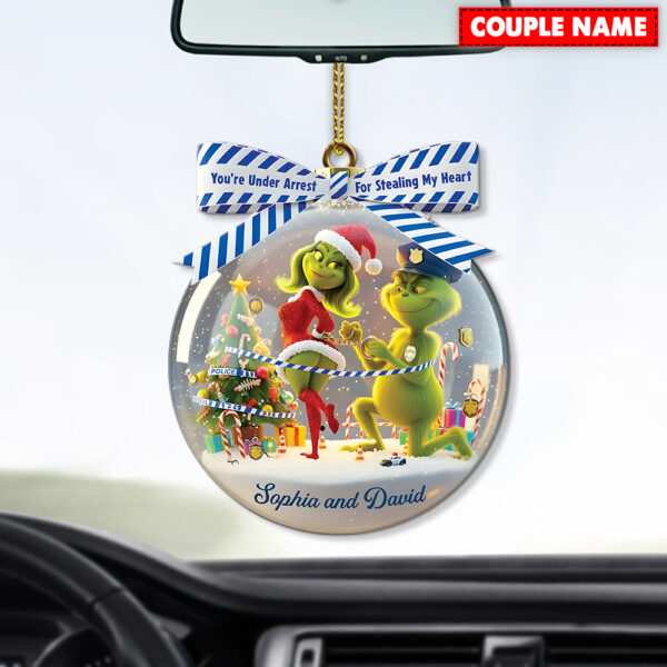 Personalized Naughty Green Monster Couple Police Christmas Ornament - Image 6