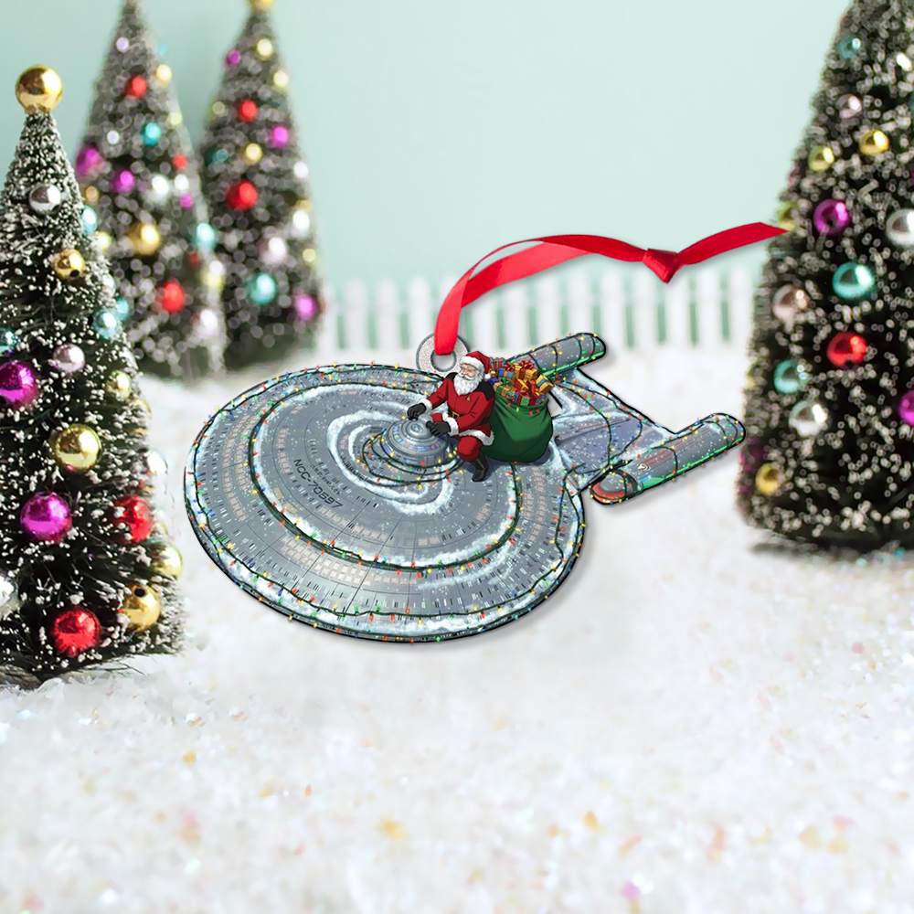 Star Trek U.S.S. Galaxy NCC-70637 With Christmas Lights And Santa Christmas Ornament - Image 2
