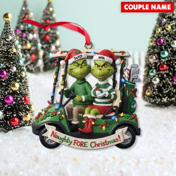Personalized Golf Grinch Couple Naughty Christmas Ornament - Image 4