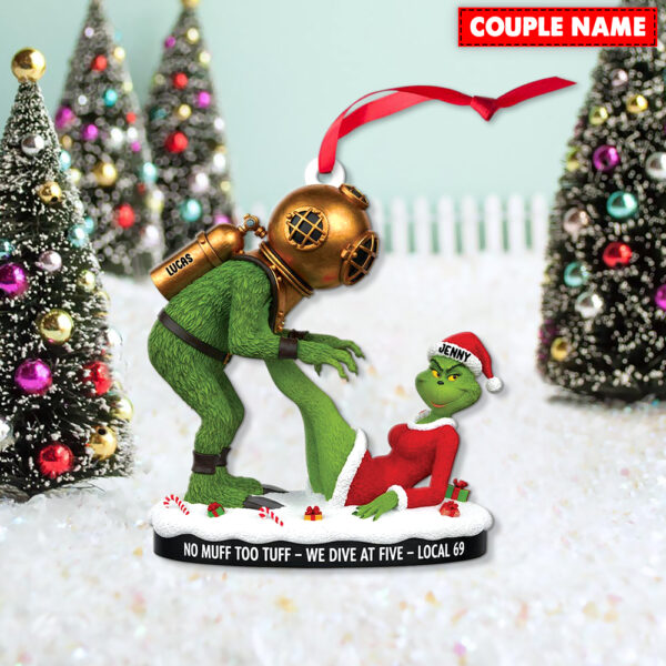 Personalized Naughty Green Monster Couple Local 69 Christmas Ornament - Image 5