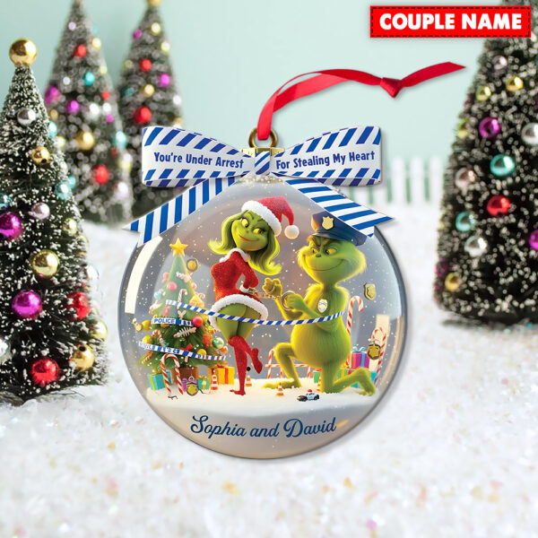 Personalized Naughty Green Monster Couple Police Christmas Ornament - Image 5
