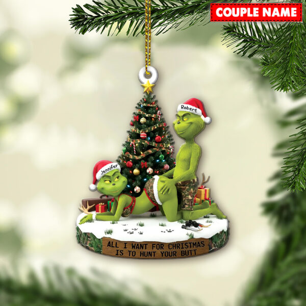 Personalized Naughty Green Monster Couple Christmas Ornament - Image 4