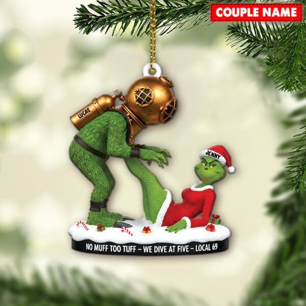 Personalized Naughty Green Monster Couple Local 69 Christmas Ornament - Image 4