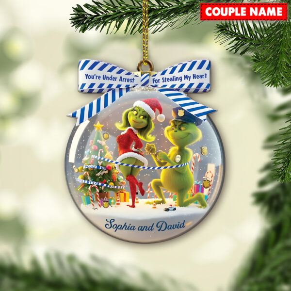 Personalized Naughty Green Monster Couple Police Christmas Ornament - Image 4